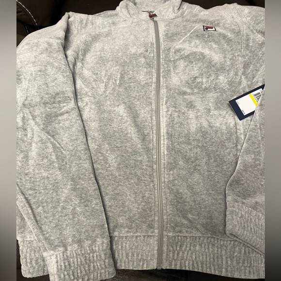 ***NEW Fila Heather Grey VELOUR Track Jacket with logo and weighted zipper (M) - Picture 5 of 16